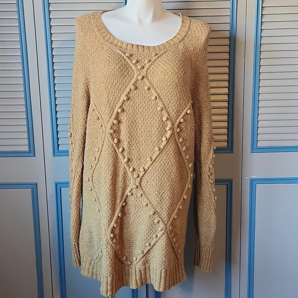 Anthropologie Moth Yellow Pom Pom Knit Sweater - Picture 1 of 15